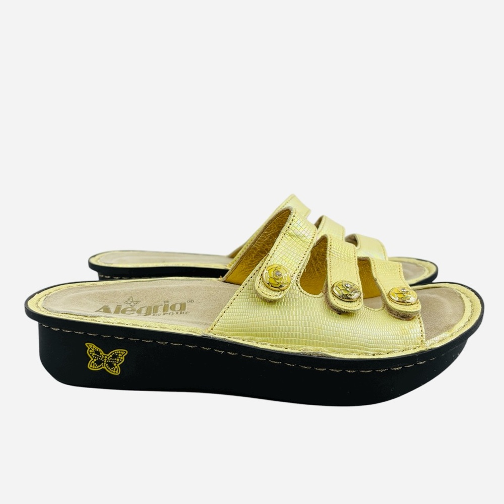Alegria Fiona Soft Yellow Leather Iridescent Comfort Slip On Sandals 38 - Picture 4 of 10